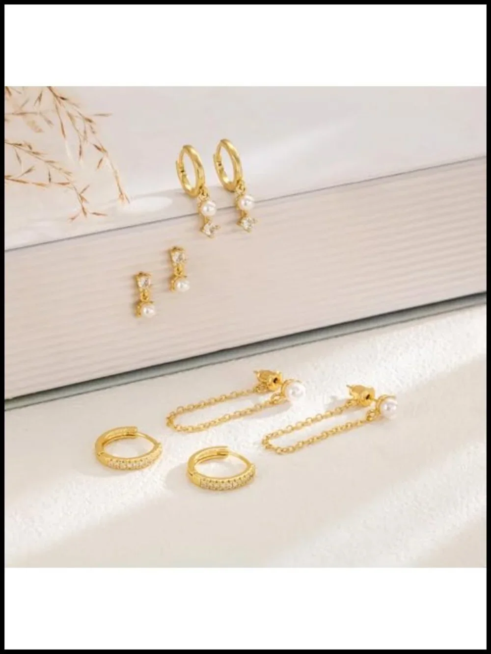 14K Gold Plated Pearl Earring Set - 4 Pairs Hypoallergenic Dangle Hoop Stud